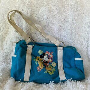VINTAGE Disney Handbag Blue Womens Purse Hawaiian Aloha Mickey Zip Close